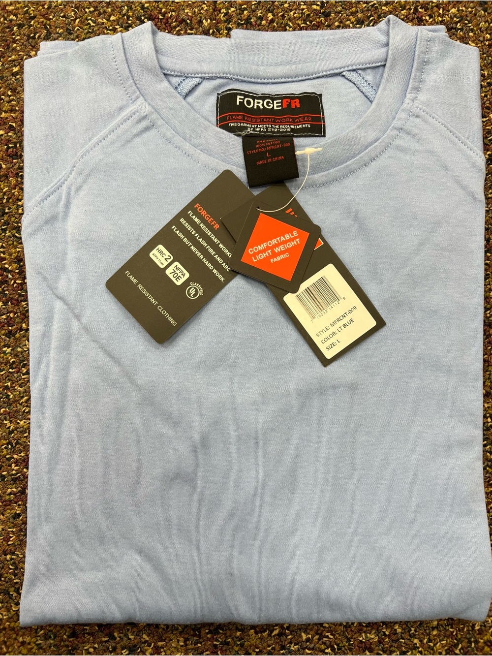 Men’s Light Blue Long Sleeve Crewneck Shirt Fire Resistant